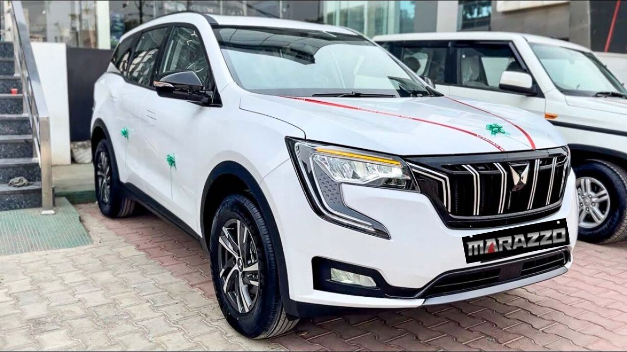 Mahindra Marazzo in white color in a showroom