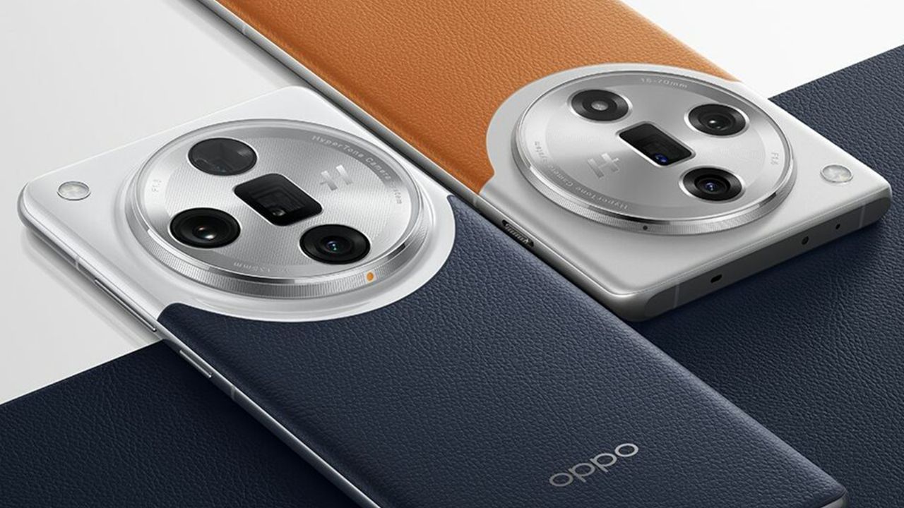 Oppo Find X7 Pro in blue and brown color infront of white and blue background