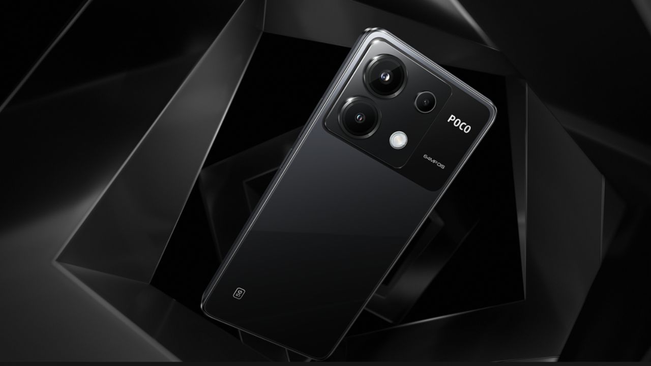 Poco X6 5G in black color infront of designed black color background