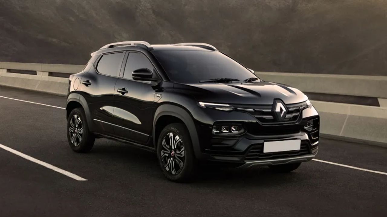 Renault Kiger in black color on road near a bridge