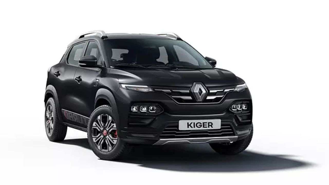 Renault Kiger in black color infront of plain white background