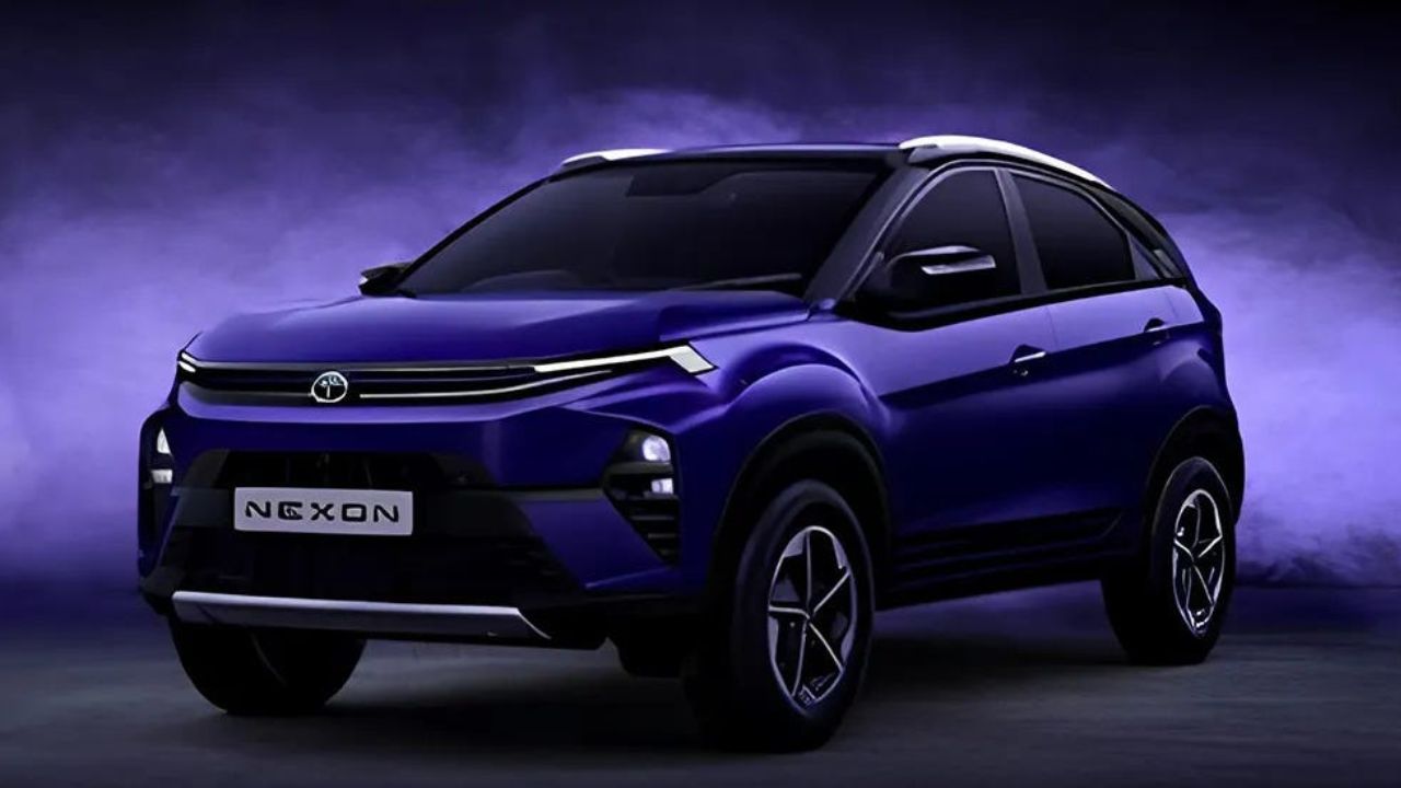 Tata Nexon 2024 in purple color in purple color background