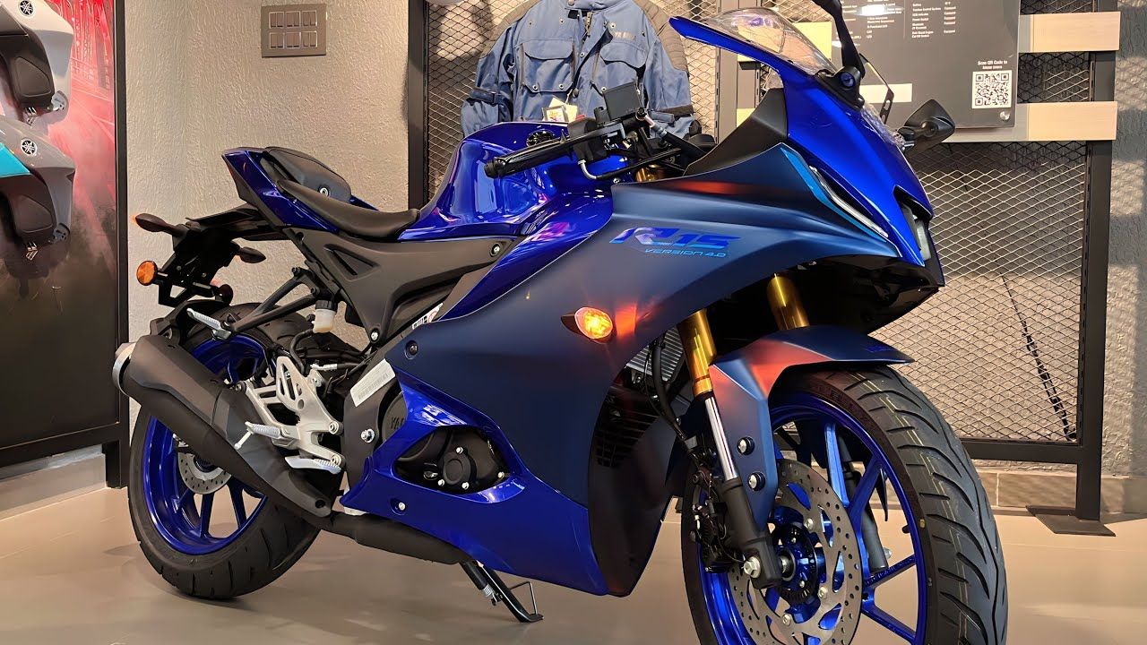 Yamaha R15 V4 in blue and black color in home