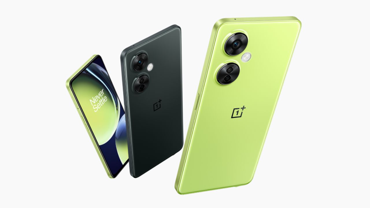 oneplus nord ce 3 lite in green and black color with front and back look infront of plain white background