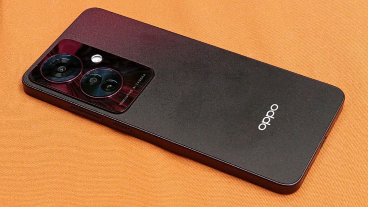 oppo f25 pro in red color on orange color background